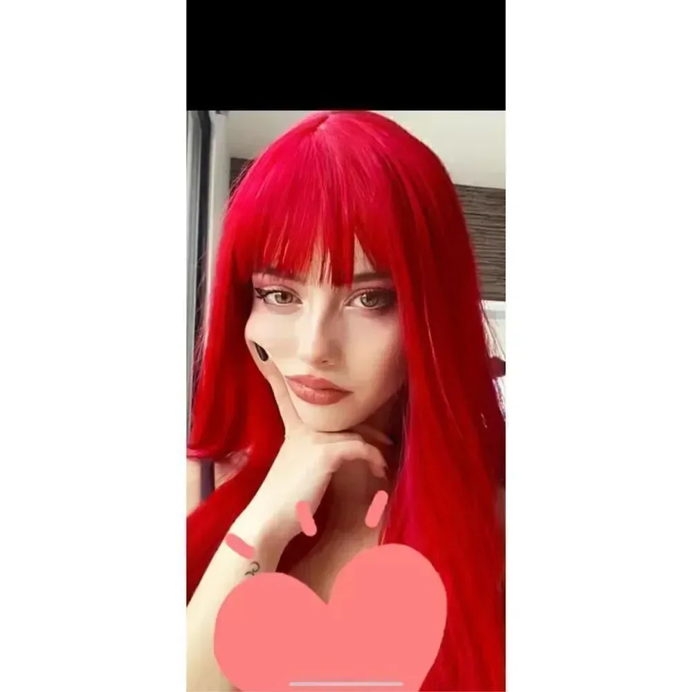 Beautiful red wig with bangs 22 inch synthetic heat resistant